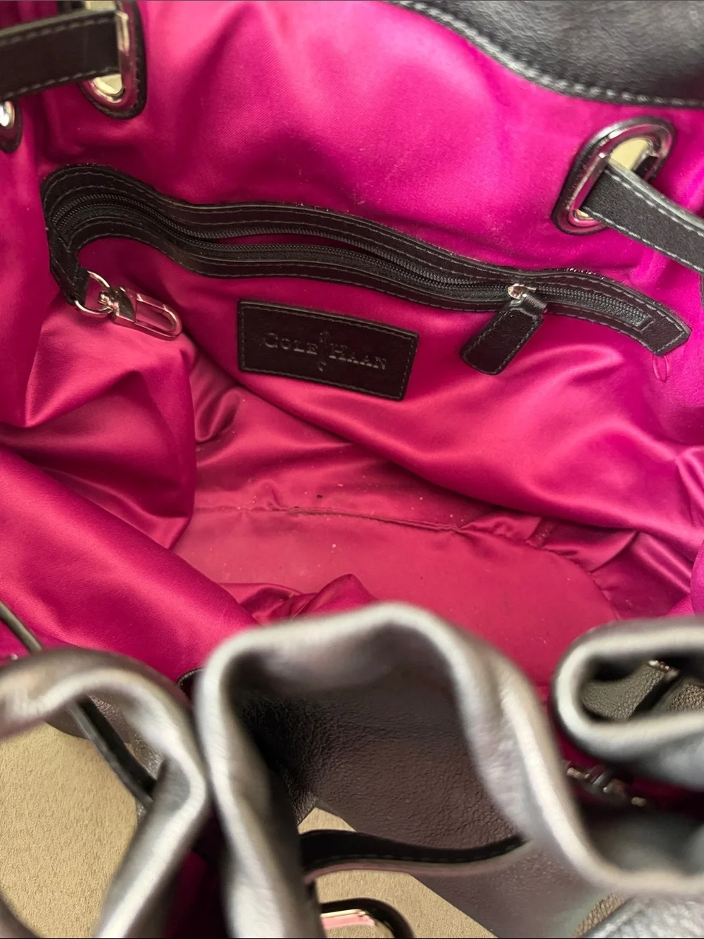 Cole-Haan Black Leather Drawstring Shoulder Bag, EUC